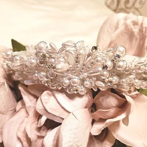 White Pearl Rhinestone Crown Halo Headpiece NWT